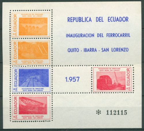 Ecuador 1957 Eisenbahn Quito-San Lorenzo Block 5 postfrisch, gefaltet,(C63287)