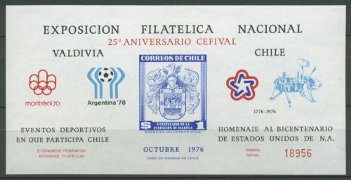 Chile 1976 Briefmarkenausstellung Ereignisse 466 Gedenkblatt postfrisch (C63295)