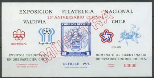 Chile 1976 Briefmarkenausstellung 466 Gedenkblatt Muster postfrisch (C63296)