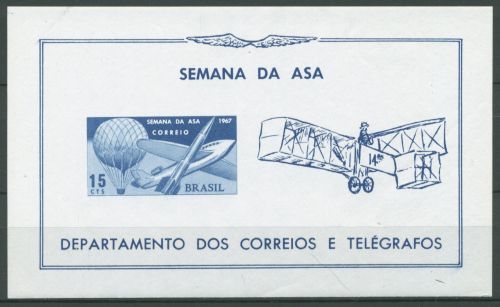 Brasilien 1967 Flugwoche Ballon Flugzeug Block 21 postfrisch (C63302), bügig