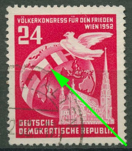 DDR 1952 Völkerkongreß für den Frieden mit Plattenfehler 320 F 38 gestempelt