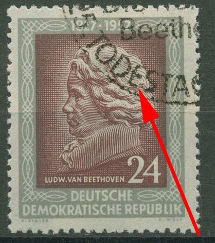 DDR 1952 Ludwig van Beethoven mit Plattenfehler 301 F 31 gestempelt