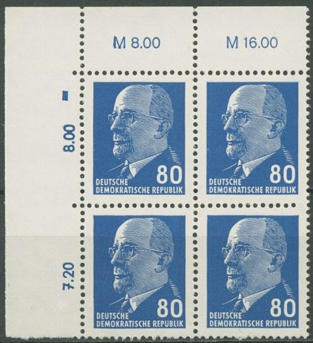 DDR 1967 Walter Ulbricht 1331 ax II OR 3 4er-Block Ecke 1 Farbbalken postfrisch