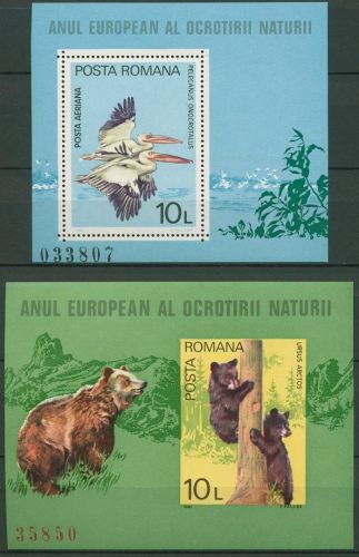 Rumänien 1980 Naturschutz Pelikan Braunbär Block 167/68 postfrisch (C92021)