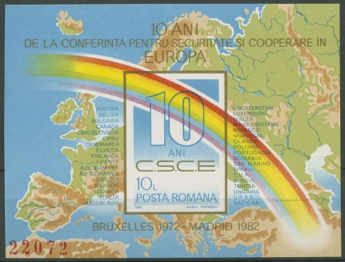 Rumänien 1982 10 Jahre KSZE Regenbogen Block 190 postfrisch (C91996)