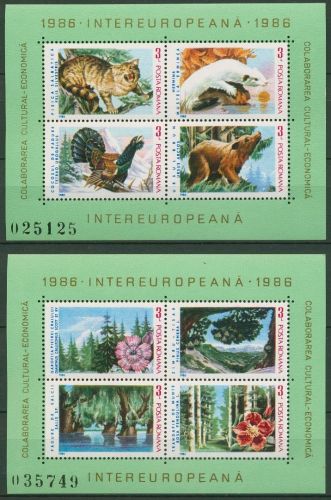Rumänien 1986 INTEREUROPA Waldtiere Pflanzen Block 223/24 postfrisch (C92256)