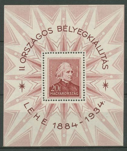 Ungarn 1934 Philatelist. Ausstellung Franz Liszt Block 1 mit Falz (C63359),bügig