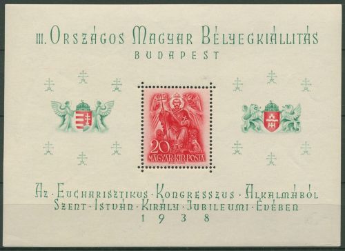 Ungarn 1938 Hl.Stephan Wappen v. Budapest Block 2 postfrisch (C92356), bügig