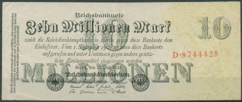 Dt. Reich 10 Millionen Mark 1923, DEU-107 Serie D, gebraucht (K1311)