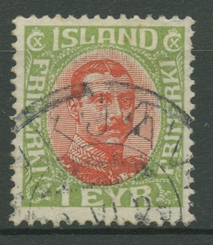 Island 1920 König Christian X. im Oval 83 gestempelt