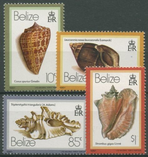 Belize 1980 Meeresschnecken 459/67 II postfrisch, 4 Werte, kleine Fehler