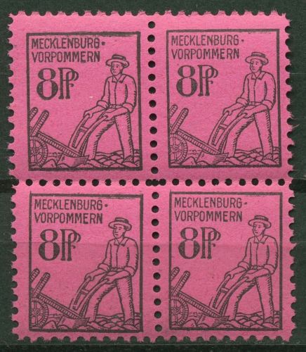 SBZ Mecklenburg-Vorpommern 1945 Freimarke 12 4er-Block postfrisch