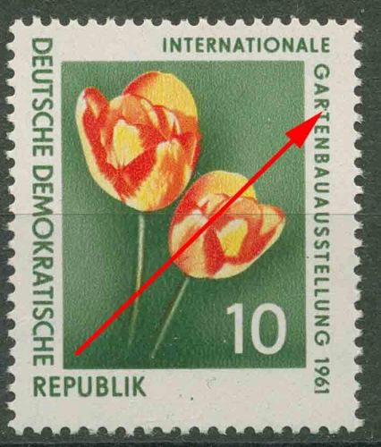DDR 1961 Int. Gartenbauaustellung mit Plattenfehler 854 F 9 a postfrisch