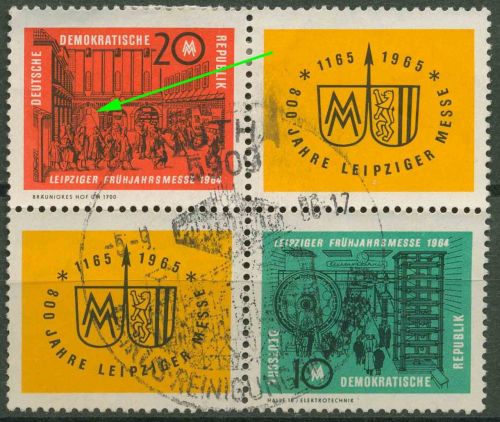 DDR 1964 Leipziger Messe mit Plattenfehler 1013 F 5 in 1012/13 ZD gestempelt