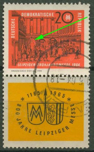 DDR 1964 Leipziger Messe mit Plattenfehler 1013 F 5 in S Zd 46 gestempelt