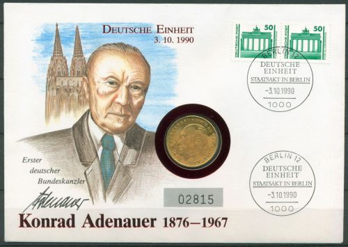 Bund 1990 Konrad Adenauer Numisbrief 2 DM (N599)