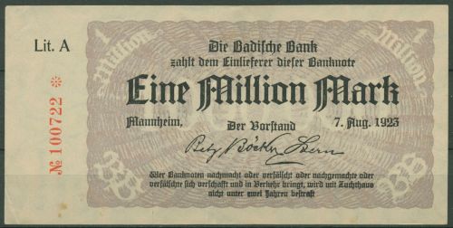 Badische Bank 1 Million Mark 1923 Lit. A, BAD-11b. gebraucht (K219)