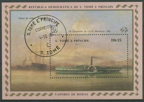 Sao Tomé und Principe 1984 Schiffe Weltpostkongreß Block 152 gestempelt (C40822)
