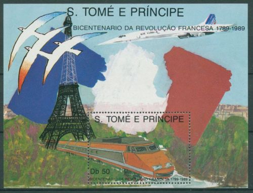 Sao Tomé und Príncipe 1989 Frz. Revolution Eisenbahn Bl. 190 postfrisch (C27315)