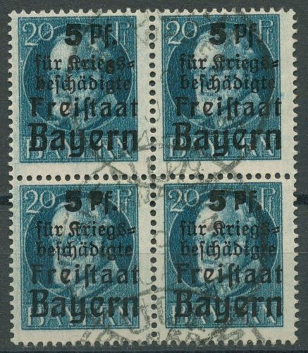 Bayern 1919 Hilfe für Kriegsbeschädigte 173 A 4er-Block gestempelt