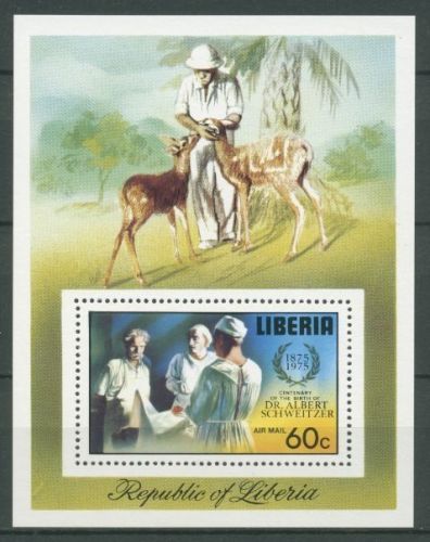 Liberia 1975 100. Geburtstag von Albert Schweizer Block 77 A postfrisch (C27466)