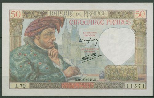 Frankreich 50 Francs 24.4.1941, Jacques Coeur, KM 93 fast kassenfrisch (K1704)