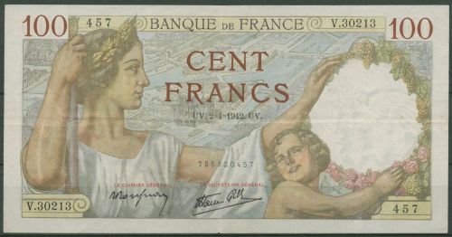 Frankreich 100 Francs 1942. Sully, KM 94 leicht gebraucht (K1711)