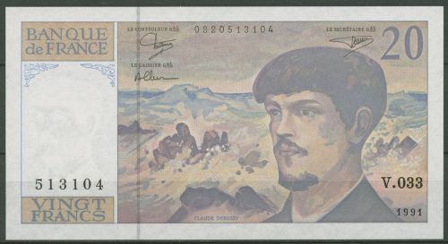 Frankreich 20 Francs 1991, Debussy, KM 151 e, kassenfrisch (K1714)