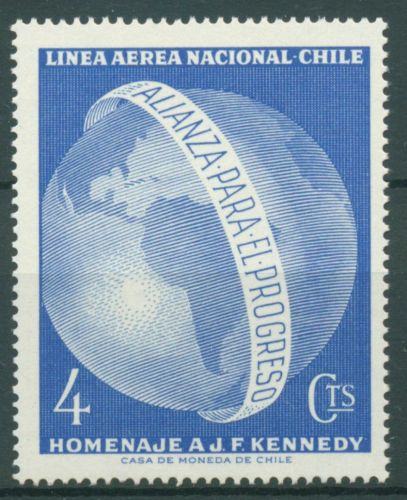 Chile 1964 Zum Andenken an J.F.Kennedy Weltkugel mit Schriftband 624 postfrisch