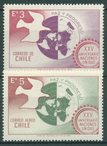 Chile 1970 25 Jahre Vereinte Nationen UNO Friedenstaube 742/43 postfrisch