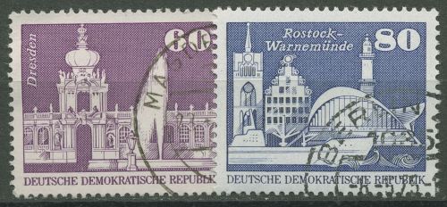 DDR 1974 Aufbau DDR Dresdner Zwinger, Leuchtturm Warnemünde 1919/20 gestempelt
