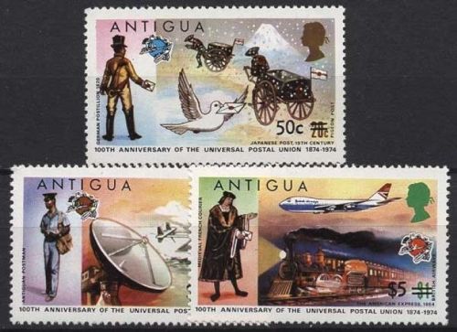 Antigua 1975 Weltpostverein UPU Flugzeug Eisenbahn 355/57 postfrisch