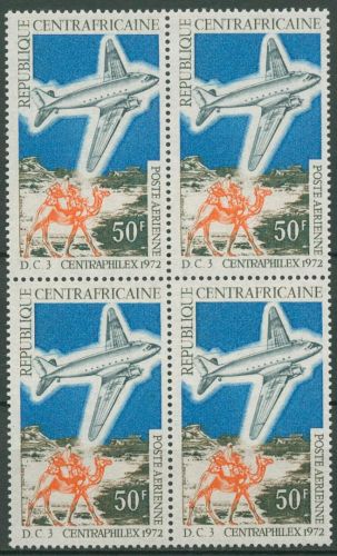 Zentralafrikanische Republik 1972 Flugzeug DC-3 Kamel 281 4er-Block postfrisch