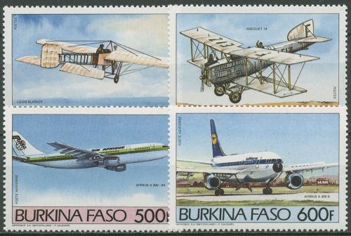 Burkina Faso 1985 Flugzeuge Airbus, 4 Werte aus dem Satz 1019/26 A postfrisch