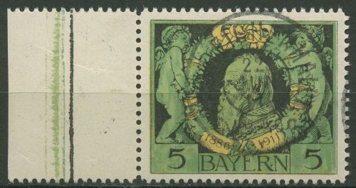 Bayern 1911 Prinzregent Luitpold Linienzähnung 92 B Rand links mit TOP-Stempel