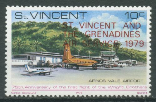 St. Vincent 1979 Flugdienst Flughafen "Arnos Vale" Flugzeug 543 postfrisch