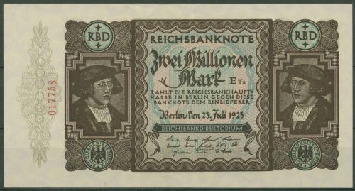 Dt. Reich 2 Millionen Mark 1923, DEU-101a, leicht gebraucht (K853)