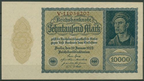 Dt. Reich 10000 Mark 1922, DEU-78b Serie V, leicht gebraucht (K1719)