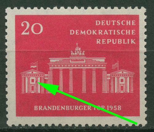 DDR 1958 Brandenburger Tor mit Plattenfehler 665 F 28 postfrisch