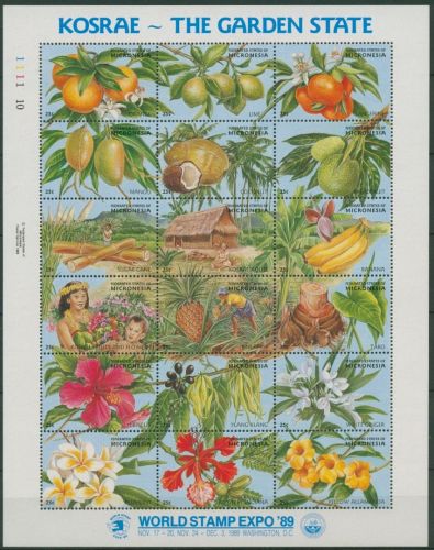 Mikronesien 1989 WORL STAMP EXPO Früchte 154/71 ZD-Bogen postfrisch (SG6303)