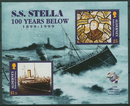 Alderney 1999 Dampfer Weltpostverein UPU Block 5 postfrisch (C90367)