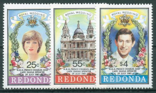 Antigua - Redonda 1981 Hochzeit Prinz Charles & Lady Diana 72/74 postfrisch