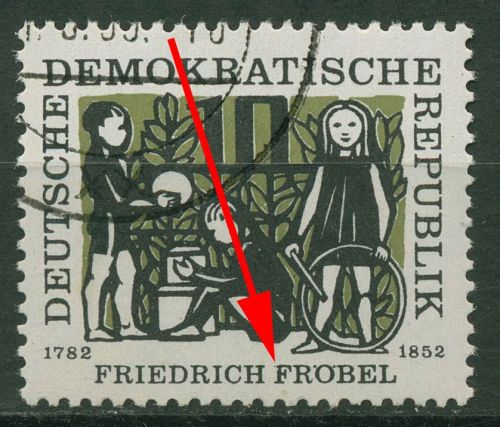 DDR 1957 175 Geb. von Friedrich Fröbel mit Plattenfehler 564 F 8 gestempelt