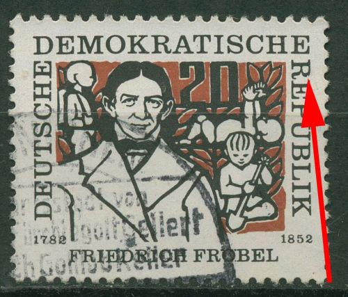 DDR 1957 175 Geb. von Friedrich Fröbel mit Plattenfehler 565 F 21 gestempelt