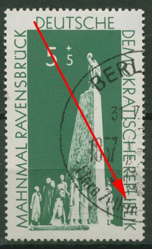DDR 1957 Aufbau nationaler Gedenkstätten mit Plattenfehler 566 F 9 Sonderstempel