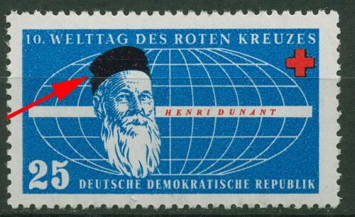 DDR 1957 Rotes Kreuz, Henri Dunant mit Plattenfehler 573 I postfrisch