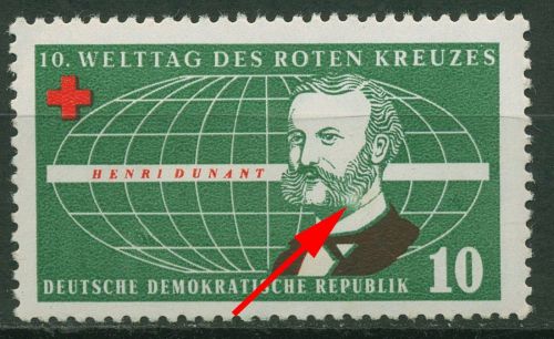 DDR 1957 Rotes Kreuz, Henri Dunant mit Plattenfehler 572 F 25 postfrisch