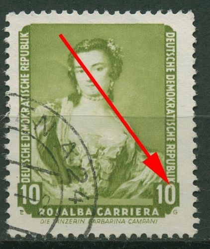 DDR 1957 Dresdner Gemäldegalerie mit Plattenfehler 587 F 42 gestempelt