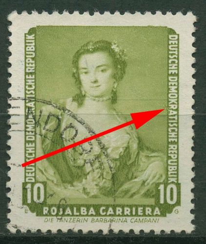 DDR 1957 Dresdner Gemäldegalerie mit Plattenfehler 587 F 48 gestempelt