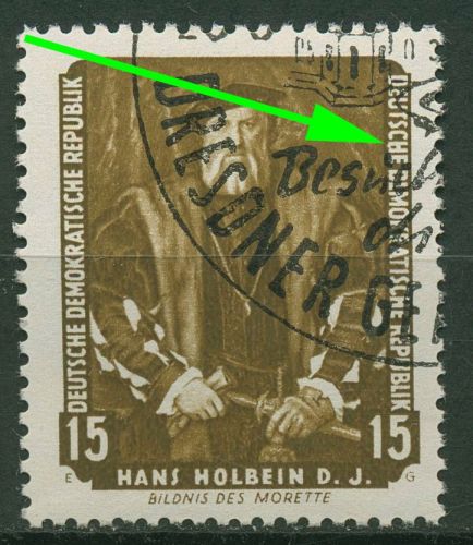 DDR 1957 Dresdner Gemäldegalerie mit Plattenfehler 588 F 1 mit Sonderstempel